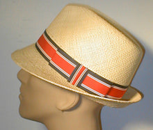 Load image into Gallery viewer, Panama Pinch Front Fedora with Stripped Grosgrain Band and Bow.