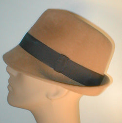 Velour Pinch Front Fedora with Vintage Ribbon Accent.