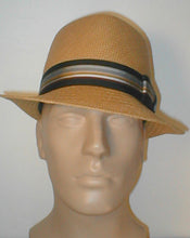 Load image into Gallery viewer, Panama Tear Drop Fedora with Stripped Band and Bow Accent.