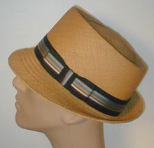 Load image into Gallery viewer, Panama Tear Drop Fedora with Stripped Band and Bow Accent.