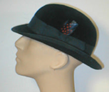 Load image into Gallery viewer, Handcrafted Bowler with Grosgrain Bow and Feather Accent.