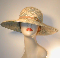 Large Brimmed Sun Hat with Leather Band and Silver Buckle.