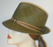 Load image into Gallery viewer, Panama Pinch Front Fedora with Double Leather Band and Silver Buckle.