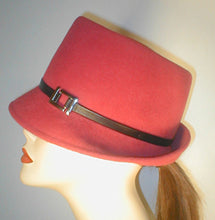 Load image into Gallery viewer, Velour Teardrop Fedora with Silver Buckle and Lambskin Band.