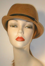 Load image into Gallery viewer, Velour Stingy Brim Fedora with Leather Band and Silver Buckle.