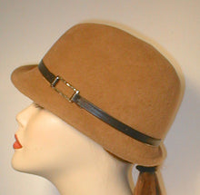Load image into Gallery viewer, Velour Stingy Brim Fedora with Leather Band and Silver Buckle.