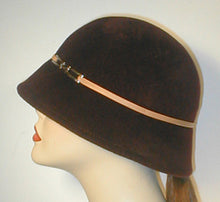 Load image into Gallery viewer, Velour Cloche with Leather Band and Silver Buckle.